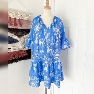 & Other Stories Floral Print Ruffled Midi Dress Tie Neck A-Line